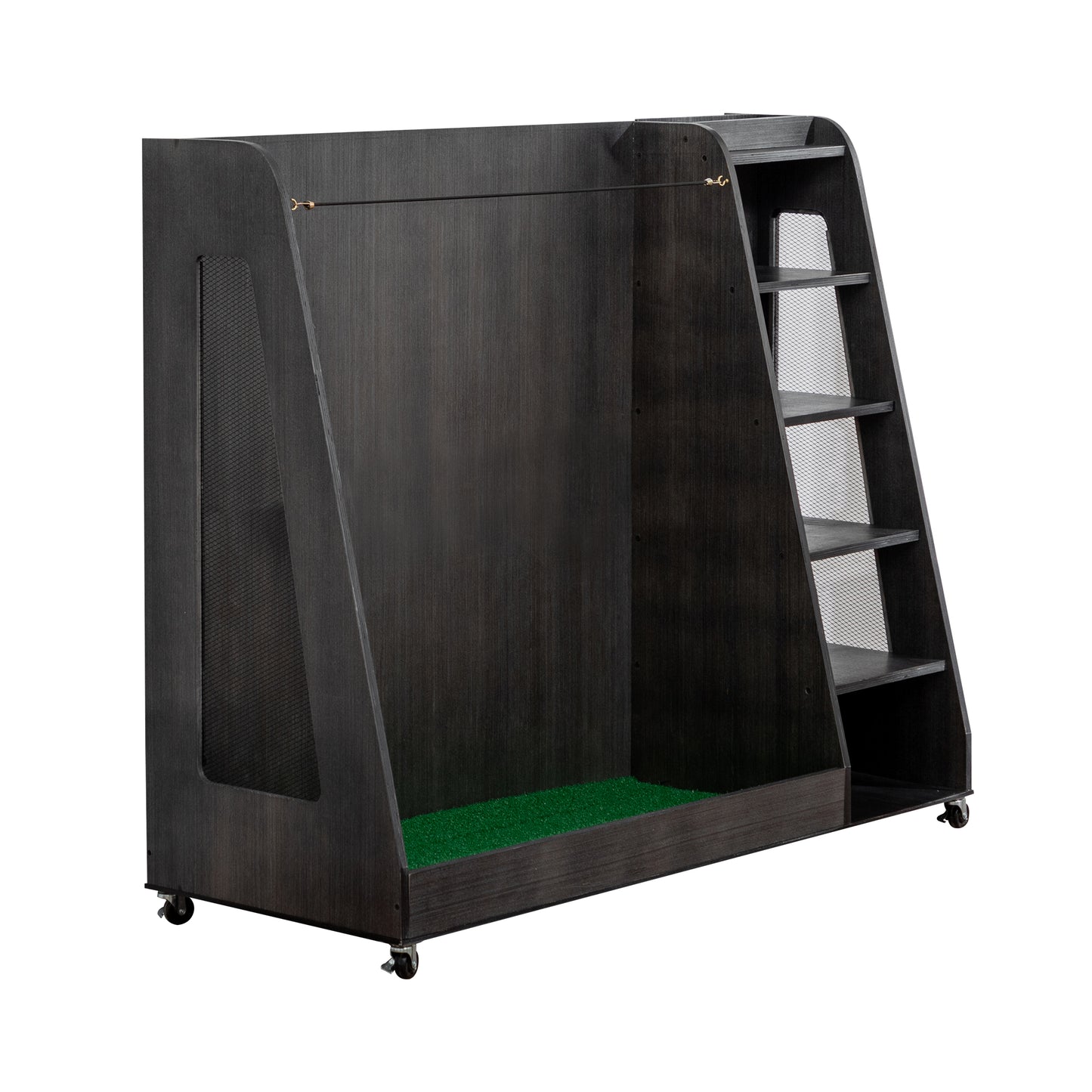 Gray Wooden Golf Bag Storage Rack with 3 Drawers, Holds 2 Stand Bags & 14+ Clubs, Organizer for Golf Balls, Shoes & Accessories, Heavy Duty for Garage, Indoor Outdoor Use, Easy Assembly