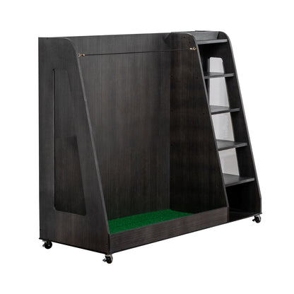 Gray Wooden Golf Bag Storage Rack with 3 Drawers, Holds 2 Stand Bags & 14+ Clubs, Organizer for Golf Balls, Shoes & Accessories, Heavy Duty for Garage, Indoor Outdoor Use, Easy Assembly