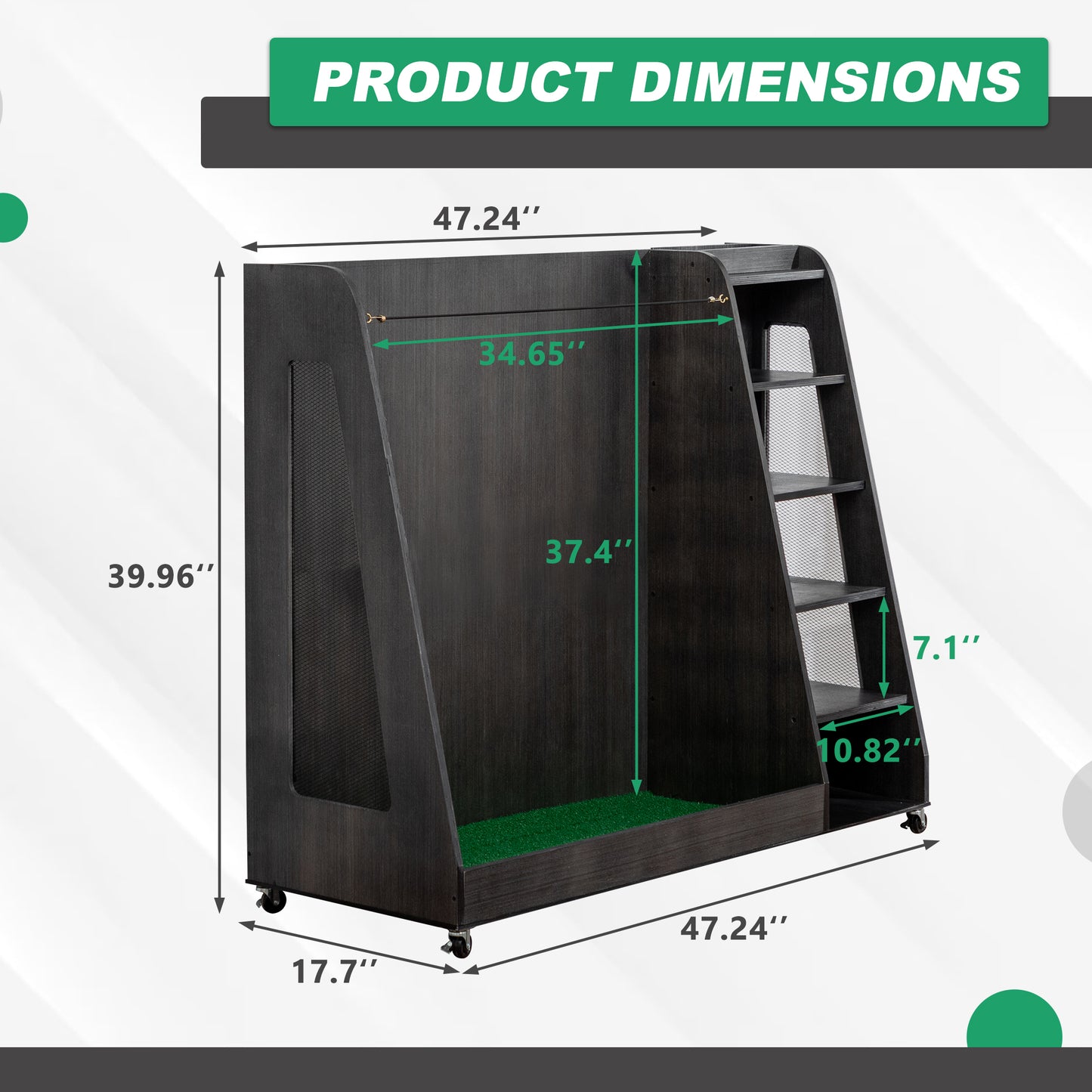Gray Wooden Golf Bag Storage Rack with 3 Drawers, Holds 2 Stand Bags & 14+ Clubs, Organizer for Golf Balls, Shoes & Accessories, Heavy Duty for Garage, Indoor Outdoor Use, Easy Assembly