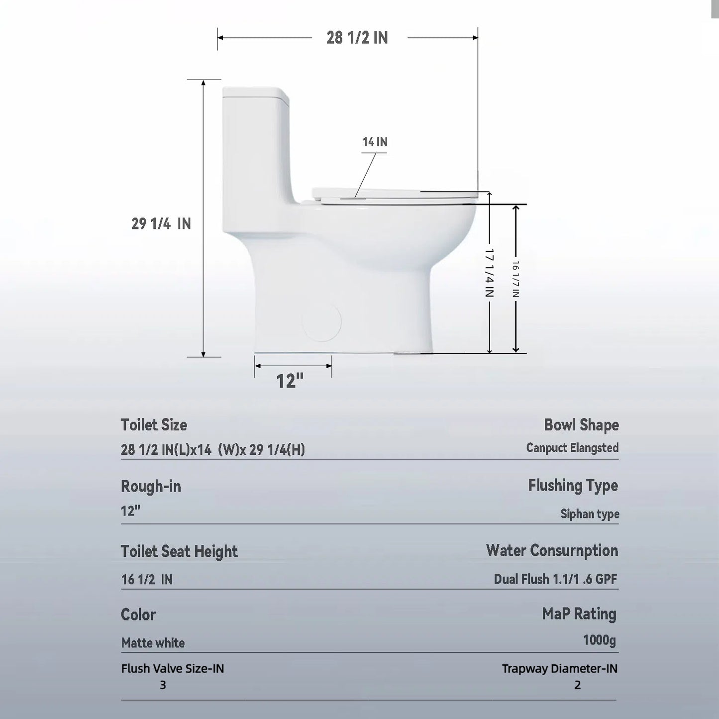 1.1/1.6 GPF Tornado Flush One-Piece Toilet with Comfort Chair Seat ADA Height 17", Powerful & Quiet Dual Flush Modern Toilet,Siphonic S-trap 12",Rimless Bowl with Soft Closing Seat, Matt Black MB-006.