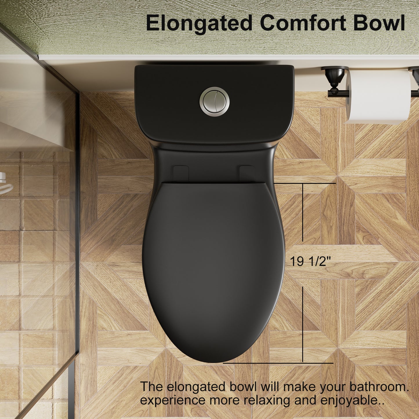 1.1/1.6 GPF Tornado Flush One-Piece Toilet with Comfort Chair Seat ADA Height 17", Powerful & Quiet Dual Flush Modern Toilet,Siphonic S-trap 12",Rimless Bowl with Soft Closing Seat, Matt Black MB-006.