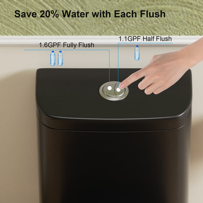 1.1/1.6 GPF Tornado Flush One-Piece Toilet with Comfort Chair Seat ADA Height 17", Powerful & Quiet Dual Flush Modern Toilet,Siphonic S-trap 12",Rimless Bowl with Soft Closing Seat, Matt Black MB-006.