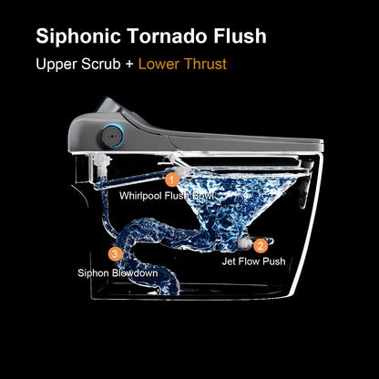 Smart Toilet Bidet Combo with Foot Sensor Open Cover/Seat, Self-Cleaning Nozzle, LED Display, Three Level Heated Seat/Airflow, Night Light, Knob Control, Soft Close, Auto Flush, with Remote Control