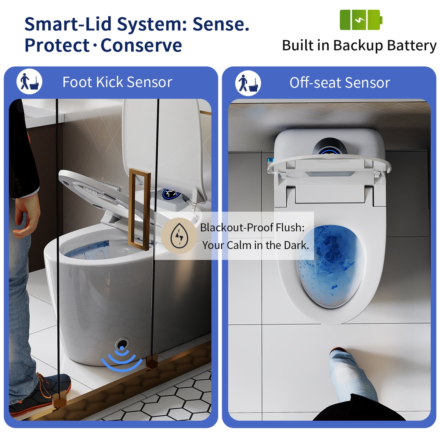 Smart Toilet Bidet Combo with Foot Sensor Open Cover/Seat, Self-Cleaning Nozzle, LED Display, Three Level Heated Seat/Airflow, Night Light, Knob Control, Soft Close, Auto Flush, with Remote Control
