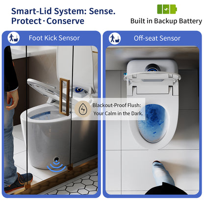 Smart Toilet Bidet Combo with Foot Sensor Open Cover/Seat, Self-Cleaning Nozzle, LED Display, Three Level Heated Seat/Airflow, Night Light, Knob Control, Soft Close, Auto Flush, with Remote Control