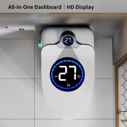 Smart Toilet Bidet Combo with Foot Sensor Open Cover/Seat, Self-Cleaning Nozzle, LED Display, Three Level Heated Seat/Airflow, Night Light, Knob Control, Soft Close, Auto Flush, with Remote Control