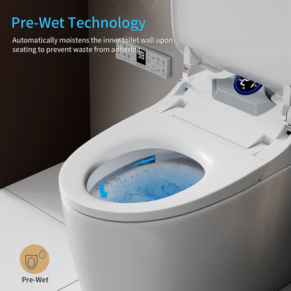 Smart Toilet Bidet Combo with Foot Sensor Open Cover/Seat, Self-Cleaning Nozzle, LED Display, Three Level Heated Seat/Airflow, Night Light, Knob Control, Soft Close, Auto Flush, with Remote Control