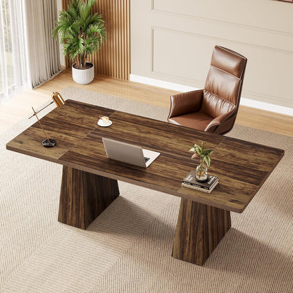 63" Modern Executive Desk, Large Home Office Computer Workstation with Sturdy Double Pedestal Base, Elegant Study & Writing Table for Business & Gaming
