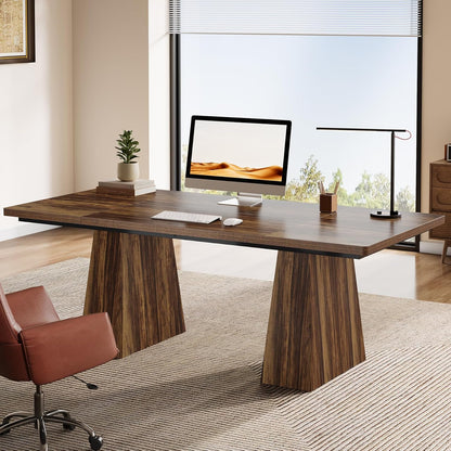 63" Modern Executive Desk, Large Home Office Computer Workstation with Sturdy Double Pedestal Base, Elegant Study & Writing Table for Business & Gaming