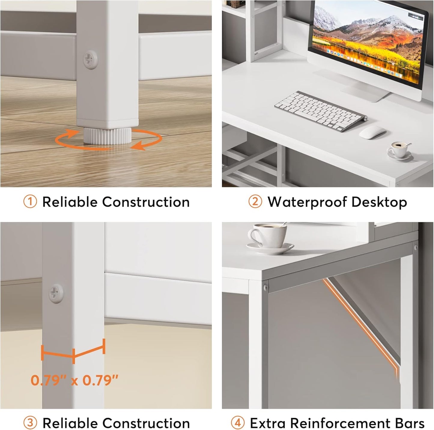 55 Inches White Computer Desk with Hutch, 2 Drawers & Open Shelves – Modern Home Office Desk with Storage, Writing & Gaming Workstation for Study, Bedroom or Small Spaces