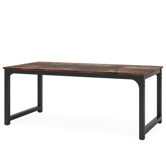 71" Industrial Dining Table for 6–8 People, Rustic Rectangular Kitchen & Dining Room Table with Heavy-Duty Metal Frame, Workstation or Game Night – Rustic Brown & Black