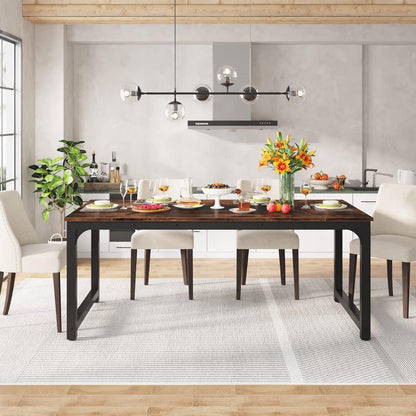 71" Industrial Dining Table for 6–8 People, Rustic Rectangular Kitchen & Dining Room Table with Heavy-Duty Metal Frame, Workstation or Game Night – Rustic Brown & Black