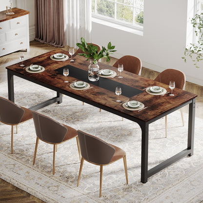 71" Industrial Dining Table for 6–8 People, Rustic Rectangular Kitchen & Dining Room Table with Heavy-Duty Metal Frame, Workstation or Game Night – Rustic Brown & Black