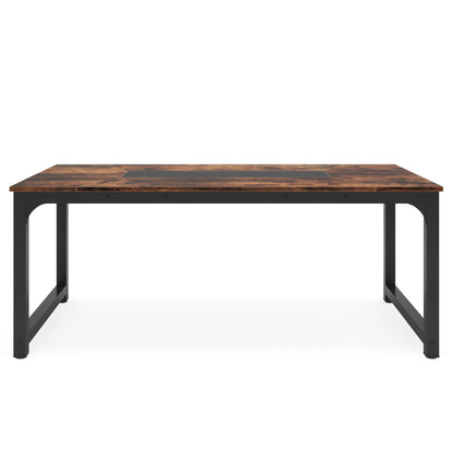 71" Industrial Dining Table for 6–8 People, Rustic Rectangular Kitchen & Dining Room Table with Heavy-Duty Metal Frame, Workstation or Game Night – Rustic Brown & Black