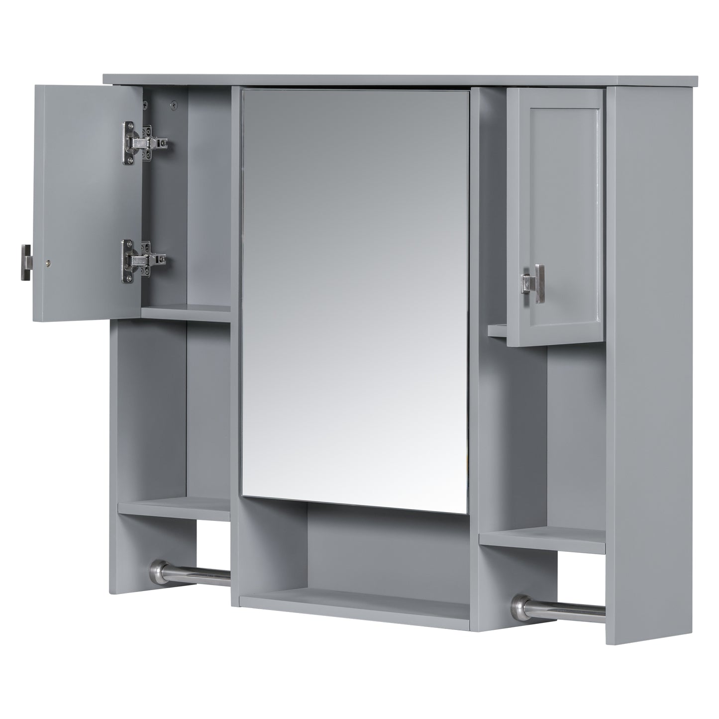 35'' x 28'' Modern Wall Mounted Bathroom Storage Cabinet, Bathroom Wall Cabinet with Mirror, Medicine Cabinet with Towels Bar