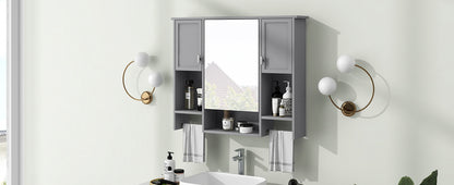 35'' x 28'' Modern Wall Mounted Bathroom Storage Cabinet, Bathroom Wall Cabinet with Mirror, Medicine Cabinet with Towels Bar