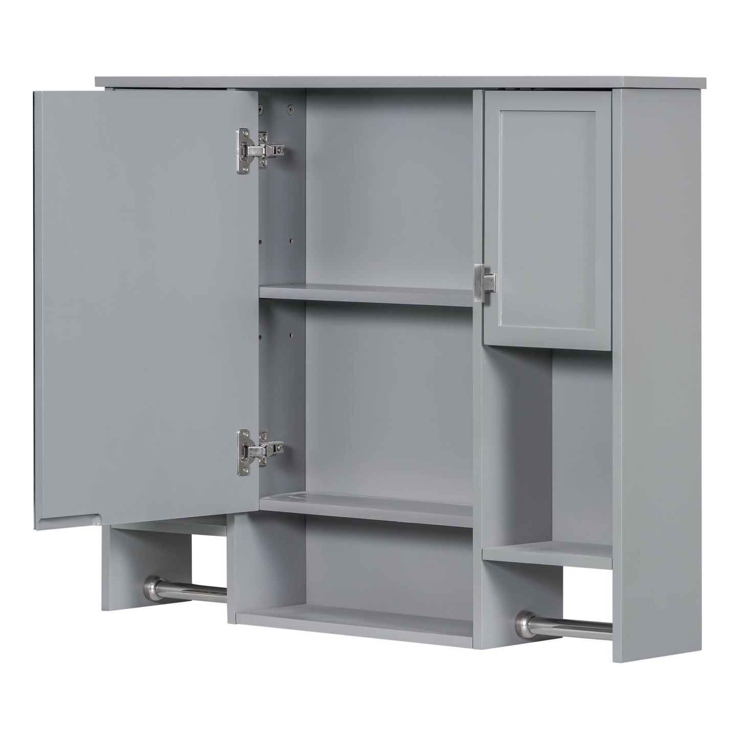 35'' x 28'' Modern Wall Mounted Bathroom Storage Cabinet, Bathroom Wall Cabinet with Mirror, Medicine Cabinet with Towels Bar