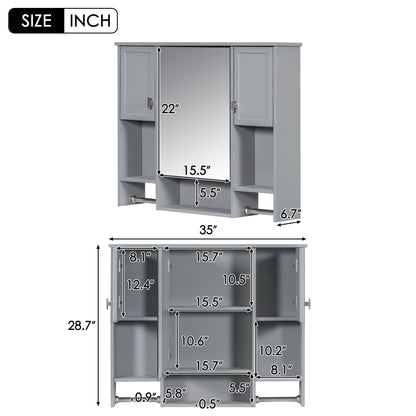 35'' x 28'' Modern Wall Mounted Bathroom Storage Cabinet, Bathroom Wall Cabinet with Mirror, Medicine Cabinet with Towels Bar