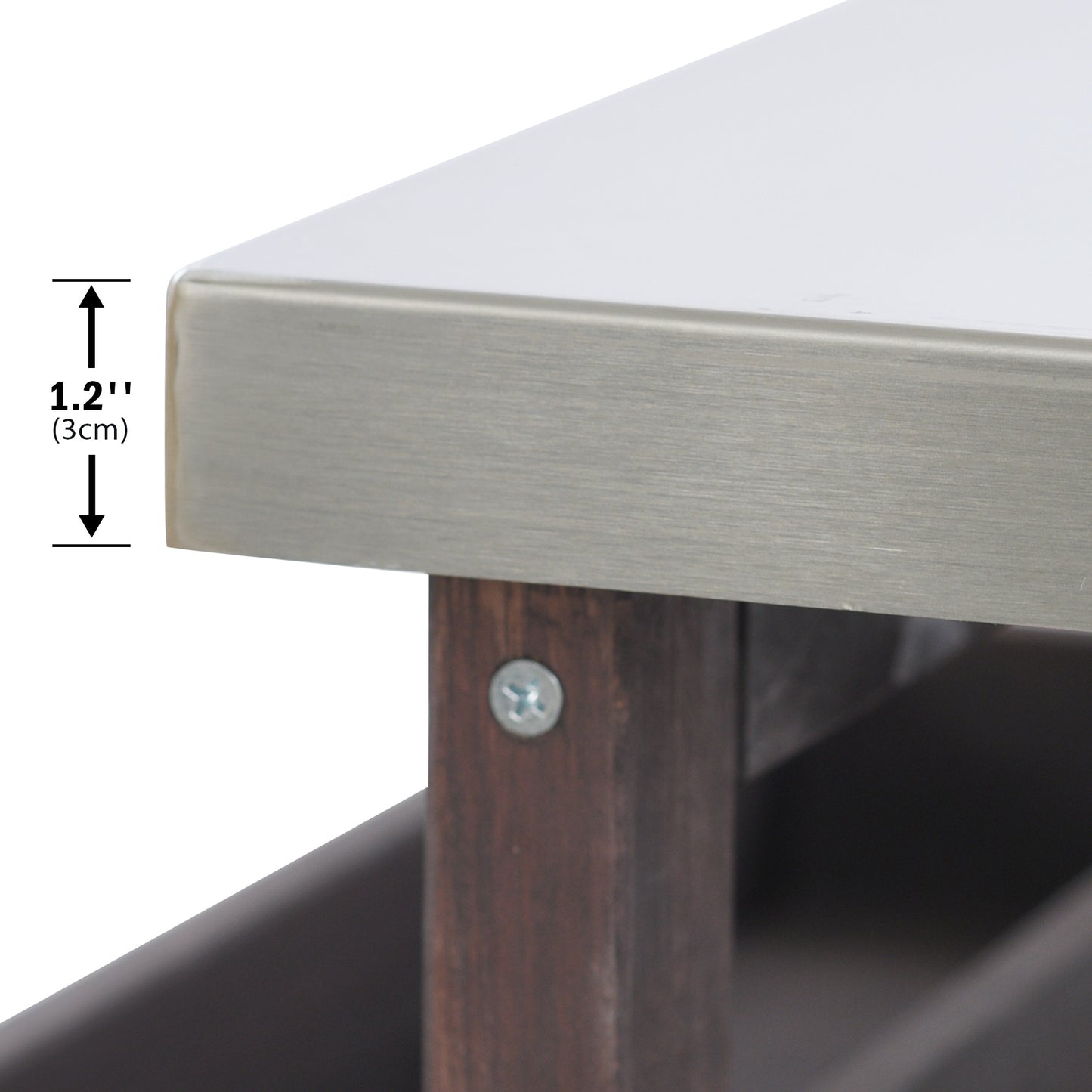 Outdoor Kitchen Island, Rolling Bar Cart & Storage Cabinet, Farmhouse Solid Wood Outdoor Grill Table with Stainless Steel Top, Spice Rack , Towel Rack for Kitchen & Barbecue , Dark Brown