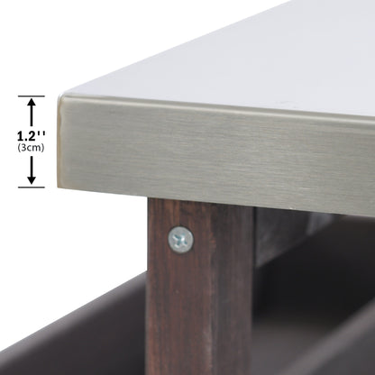 Outdoor Kitchen Island, Rolling Bar Cart & Storage Cabinet, Farmhouse Solid Wood Outdoor Grill Table with Stainless Steel Top, Spice Rack , Towel Rack for Kitchen & Barbecue , Dark Brown