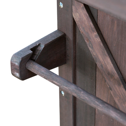 Outdoor Kitchen Island, Rolling Bar Cart & Storage Cabinet, Farmhouse Solid Wood Outdoor Grill Table with Stainless Steel Top, Spice Rack , Towel Rack for Kitchen & Barbecue , Dark Brown