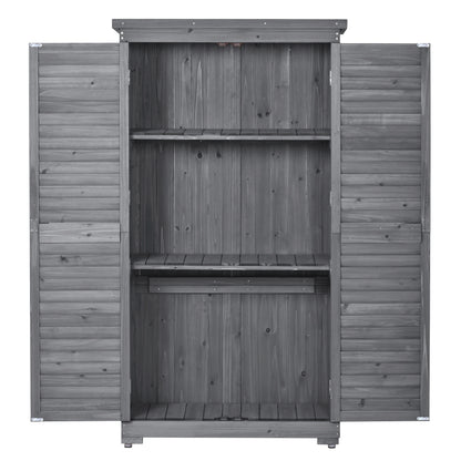 Wooden Garden Shed 3-tier Patio Storage Cabinet Outdoor Organizer Wooden Lockers with Fir Wood (Gray Wood Color -Shutter Design)