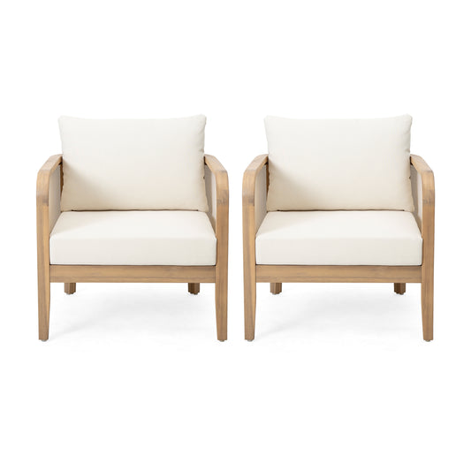 Outdoor Acacia Wood Patio Club Chair, Textilene Patio Furniture,Waterproof Thick Cushion Deep Seating for Porch, Garden, Backyard, Balcony, Weight Capacity 400lbs, Light Teak Finish, Beige