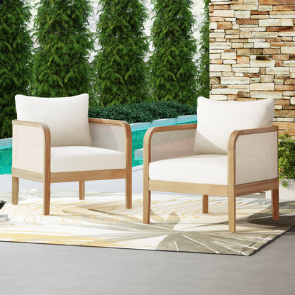 Outdoor Acacia Wood Patio Club Chair, Textilene Patio Furniture,Waterproof Thick Cushion Deep Seating for Porch, Garden, Backyard, Balcony, Weight Capacity 400lbs, Light Teak Finish, Beige
