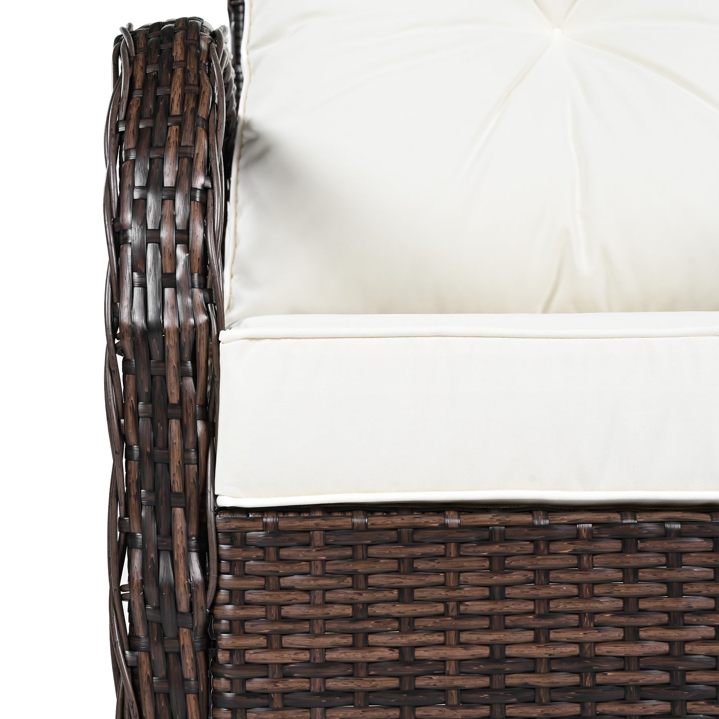 3-piece Outdoor Chair&Table Set Chat Set 2-person Rattan Seating Group with Two Swiveling and Rocking Chairs and a Square Table for Garden, Patio, or Balcony, Brown