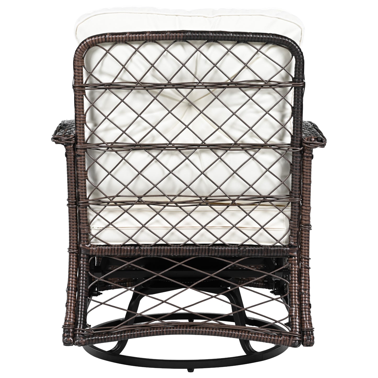 3-piece Outdoor Chair&Table Set Chat Set 2-person Rattan Seating Group with Two Swiveling and Rocking Chairs and a Square Table for Garden, Patio, or Balcony, Brown