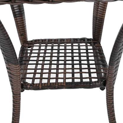 3-piece Outdoor Chair&Table Set Chat Set 2-person Rattan Seating Group with Two Swiveling and Rocking Chairs and a Square Table for Garden, Patio, or Balcony, Brown