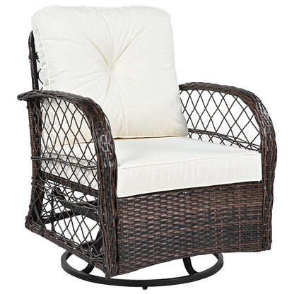 3-piece Outdoor Chair&Table Set Chat Set 2-person Rattan Seating Group with Two Swiveling and Rocking Chairs and a Square Table for Garden, Patio, or Balcony, Brown