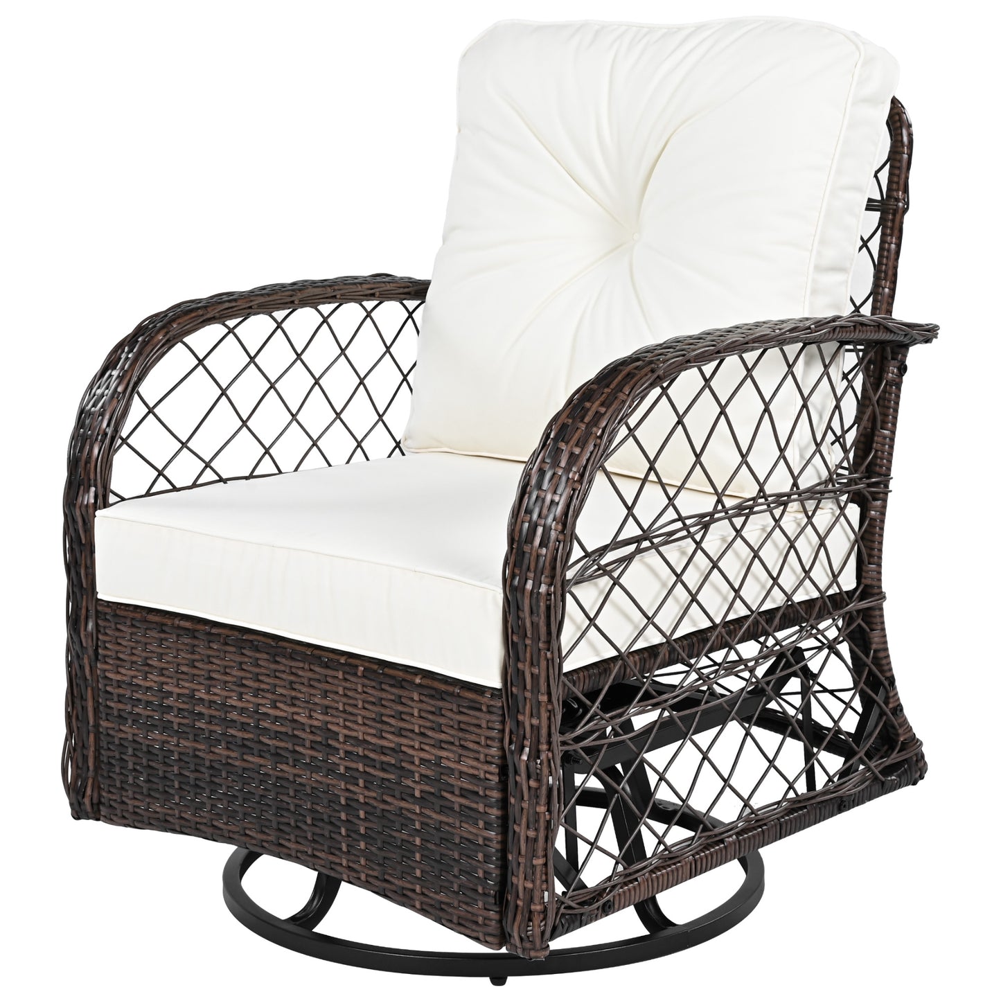 3-piece Outdoor Chair&Table Set Chat Set 2-person Rattan Seating Group with Two Swiveling and Rocking Chairs and a Square Table for Garden, Patio, or Balcony, Brown
