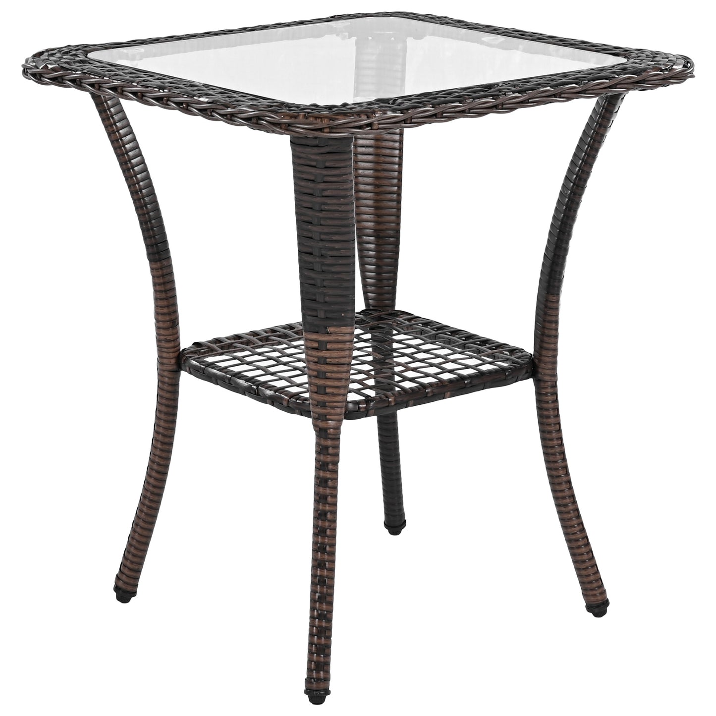 3-piece Outdoor Chair&Table Set Chat Set 2-person Rattan Seating Group with Two Swiveling and Rocking Chairs and a Square Table for Garden, Patio, or Balcony, Brown