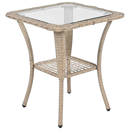 3-piece Outdoor Chair&Table Set Chat Set 2-person Rattan Seating Group with Two Two Swiveling and Rocking Chairs and a Square Table for Garden, Patio, or Balcony, Natural