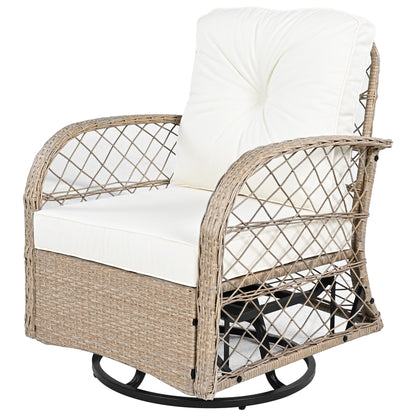 3-piece Outdoor Chair&Table Set Chat Set 2-person Rattan Seating Group with Two Two Swiveling and Rocking Chairs and a Square Table for Garden, Patio, or Balcony, Natural