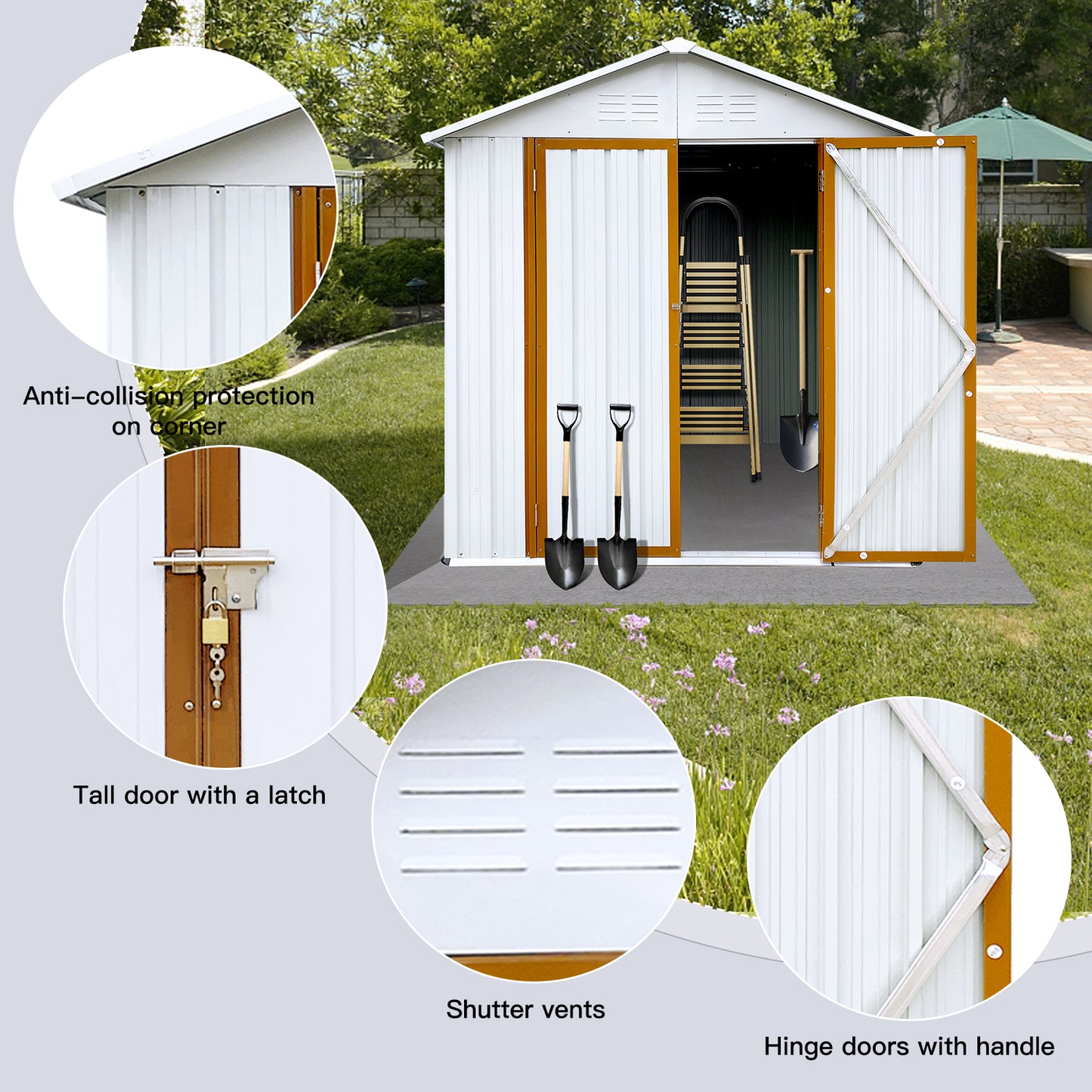 Outdoor storage sheds 6FTx4FT Apex roof White+Yellow