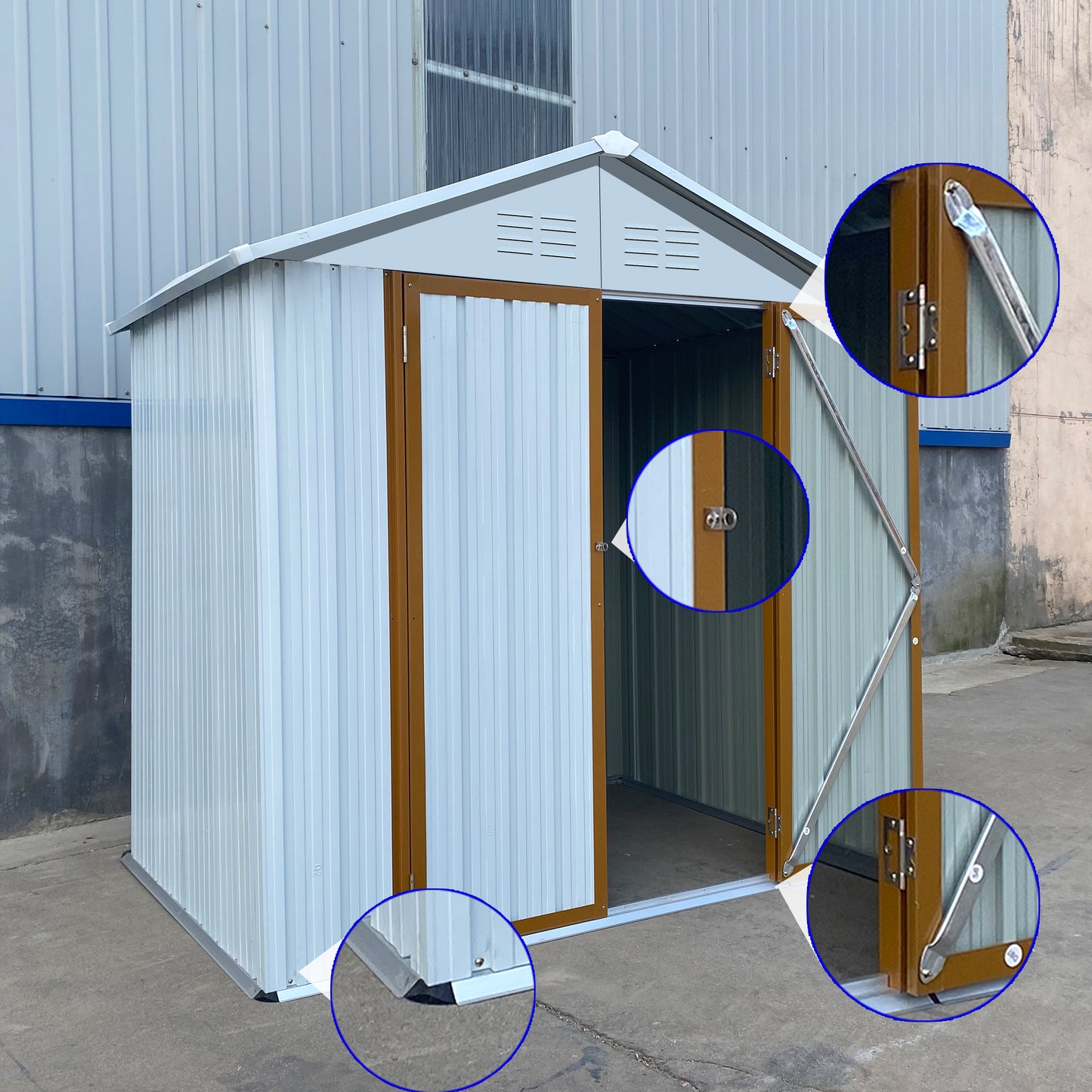 Outdoor storage sheds 6FTx4FT Apex roof White+Yellow