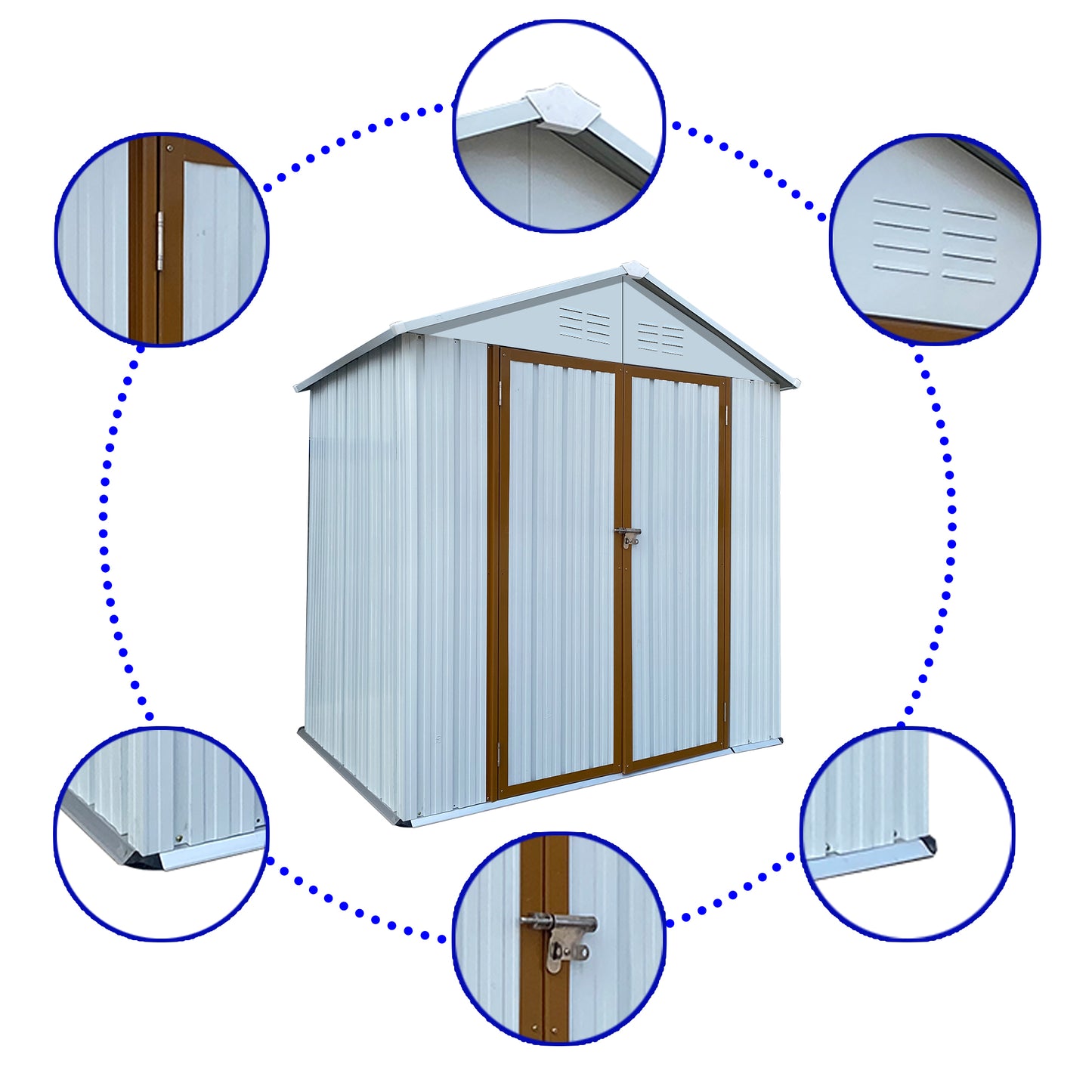 Outdoor storage sheds 6FTx4FT Apex roof White+Yellow