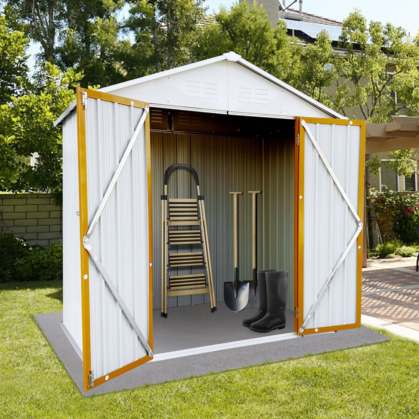 Outdoor storage sheds 6FTx4FT Apex roof White+Yellow