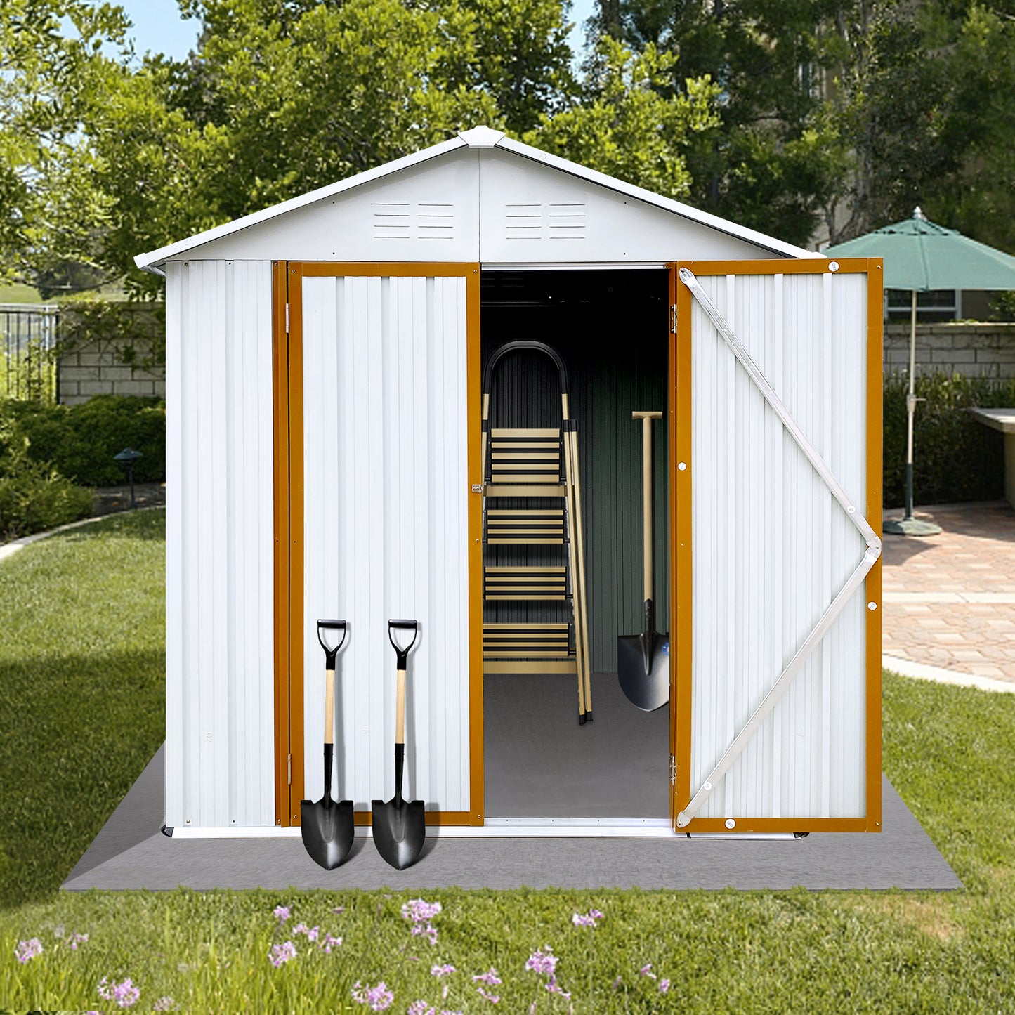 Outdoor storage sheds 6FTx4FT Apex roof White+Yellow