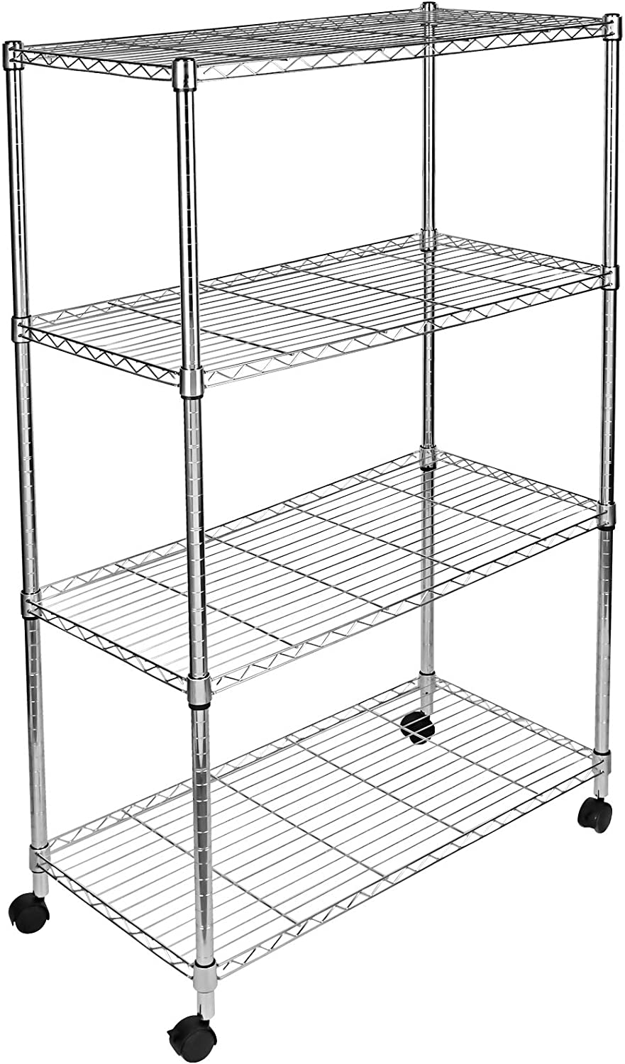 Simple Deluxe 4-Tier Heavy Duty Storage Shelving Unit, Heught Adjustable, Chrome,35.43" D x 17.72" W x 65.35" H, 1 Pack