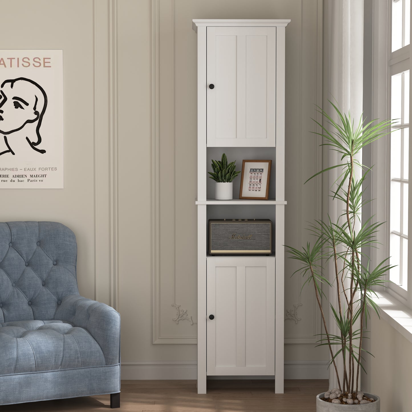 athroom Floor Storage Cabinet with 2 Doors Living Room Wooden Cabinet with 6 Shelves 15.75 x 11.81 x 66.93 inch
