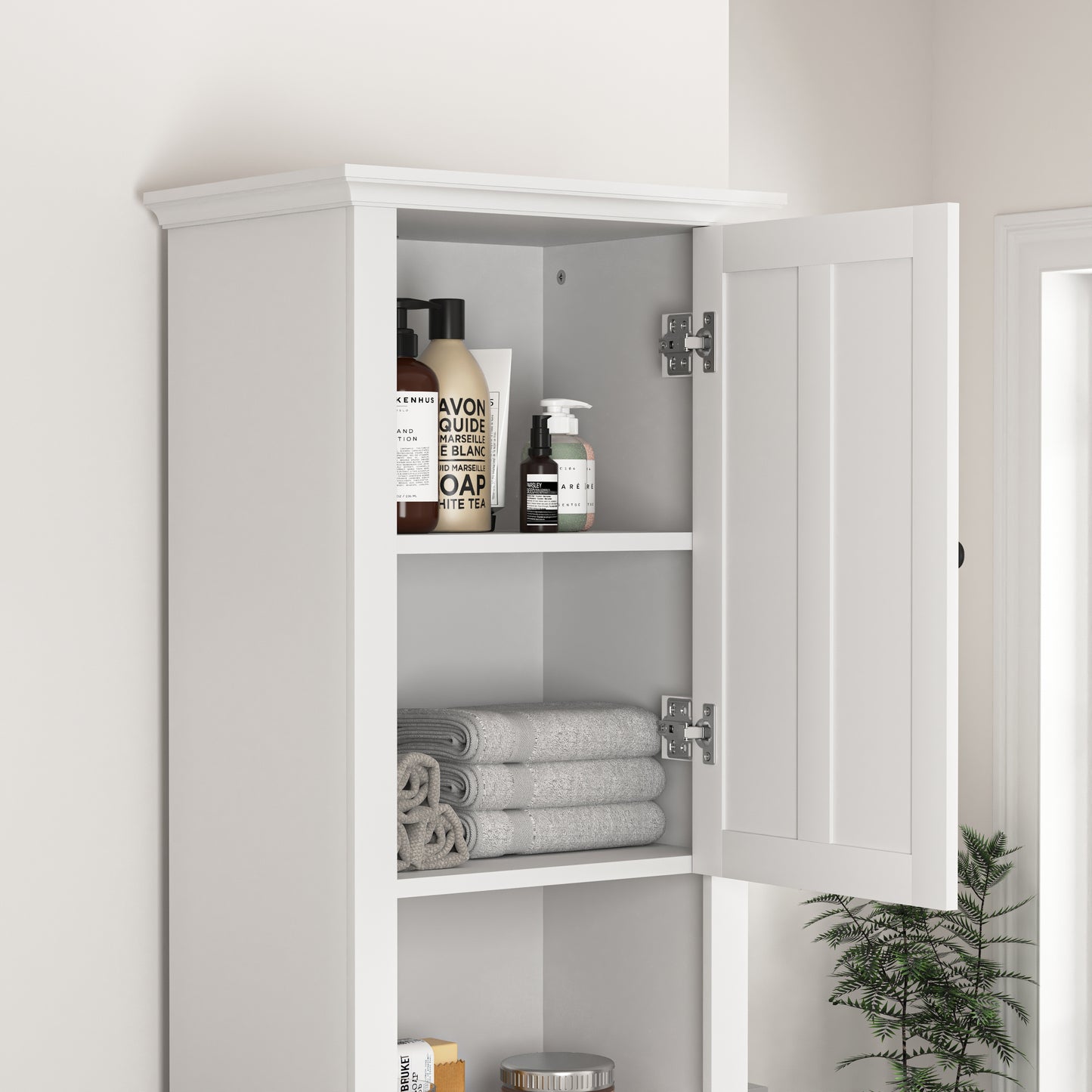 athroom Floor Storage Cabinet with 2 Doors Living Room Wooden Cabinet with 6 Shelves 15.75 x 11.81 x 66.93 inch