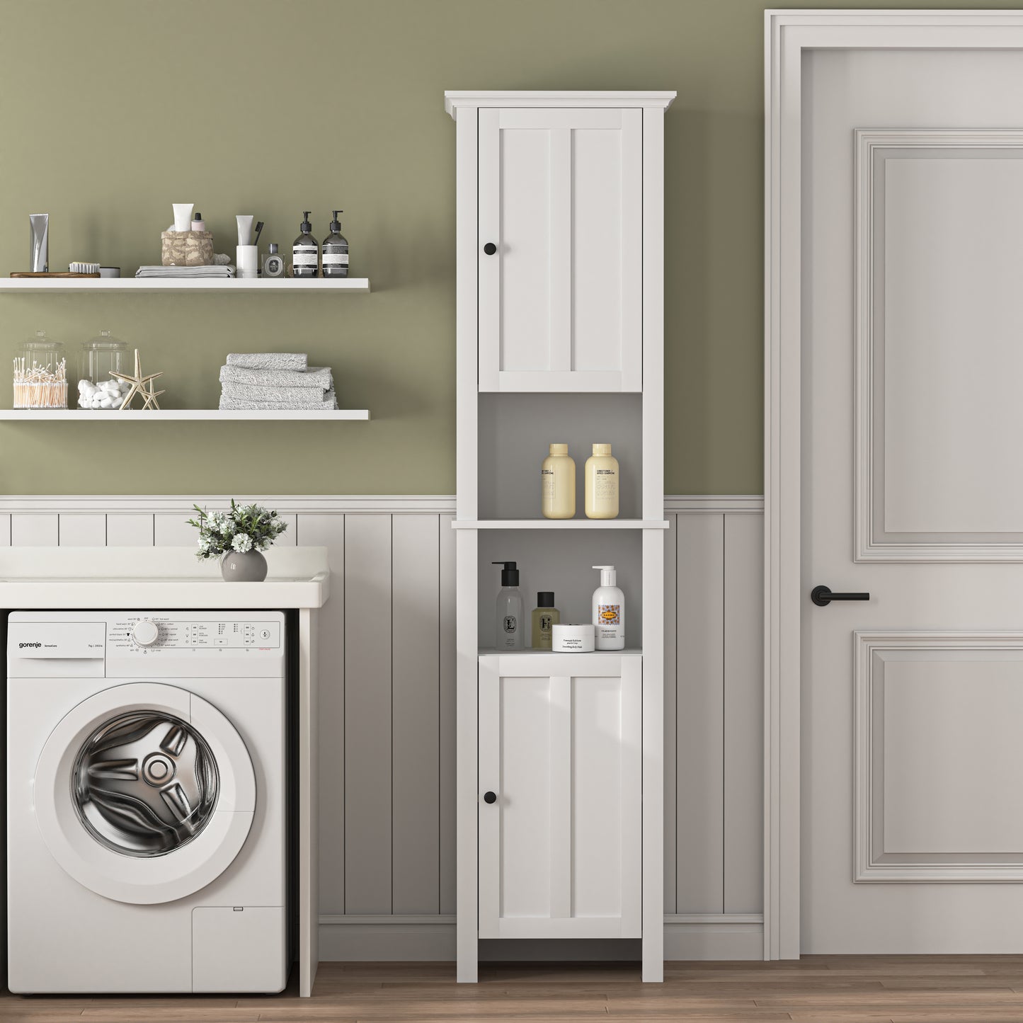 athroom Floor Storage Cabinet with 2 Doors Living Room Wooden Cabinet with 6 Shelves 15.75 x 11.81 x 66.93 inch