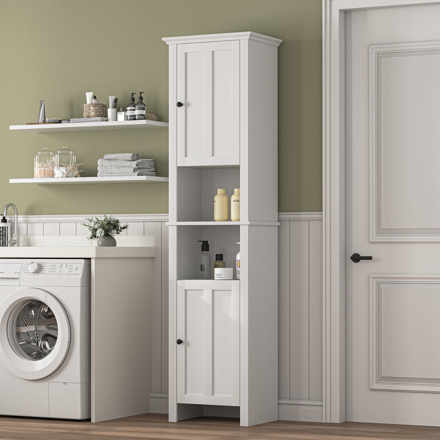 athroom Floor Storage Cabinet with 2 Doors Living Room Wooden Cabinet with 6 Shelves 15.75 x 11.81 x 66.93 inch