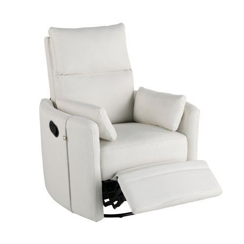 Upholstered Swivel Recliner Manual Rocker Recliner Chair Baby Nursery Chair with Two Removable Pillows for Living Room, Beige