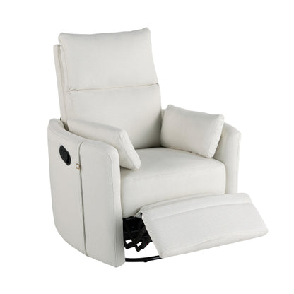 Upholstered Swivel Recliner Manual Rocker Recliner Chair Baby Nursery Chair with Two Removable Pillows for Living Room, Beige