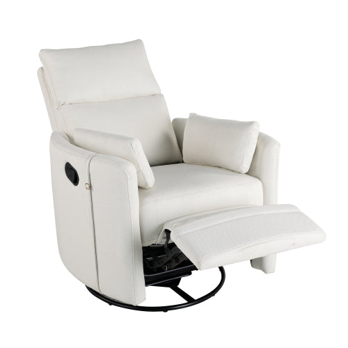 Upholstered Swivel Recliner Manual Rocker Recliner Chair Baby Nursery Chair with Two Removable Pillows for Living Room, Beige