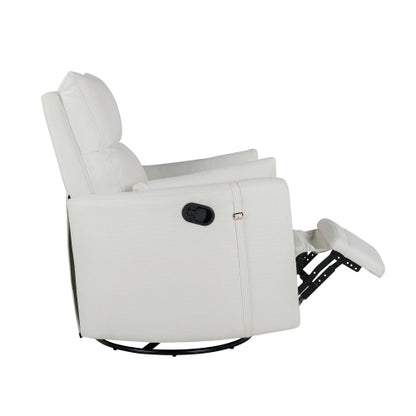 Upholstered Swivel Recliner Manual Rocker Recliner Chair Baby Nursery Chair with Two Removable Pillows for Living Room, Beige